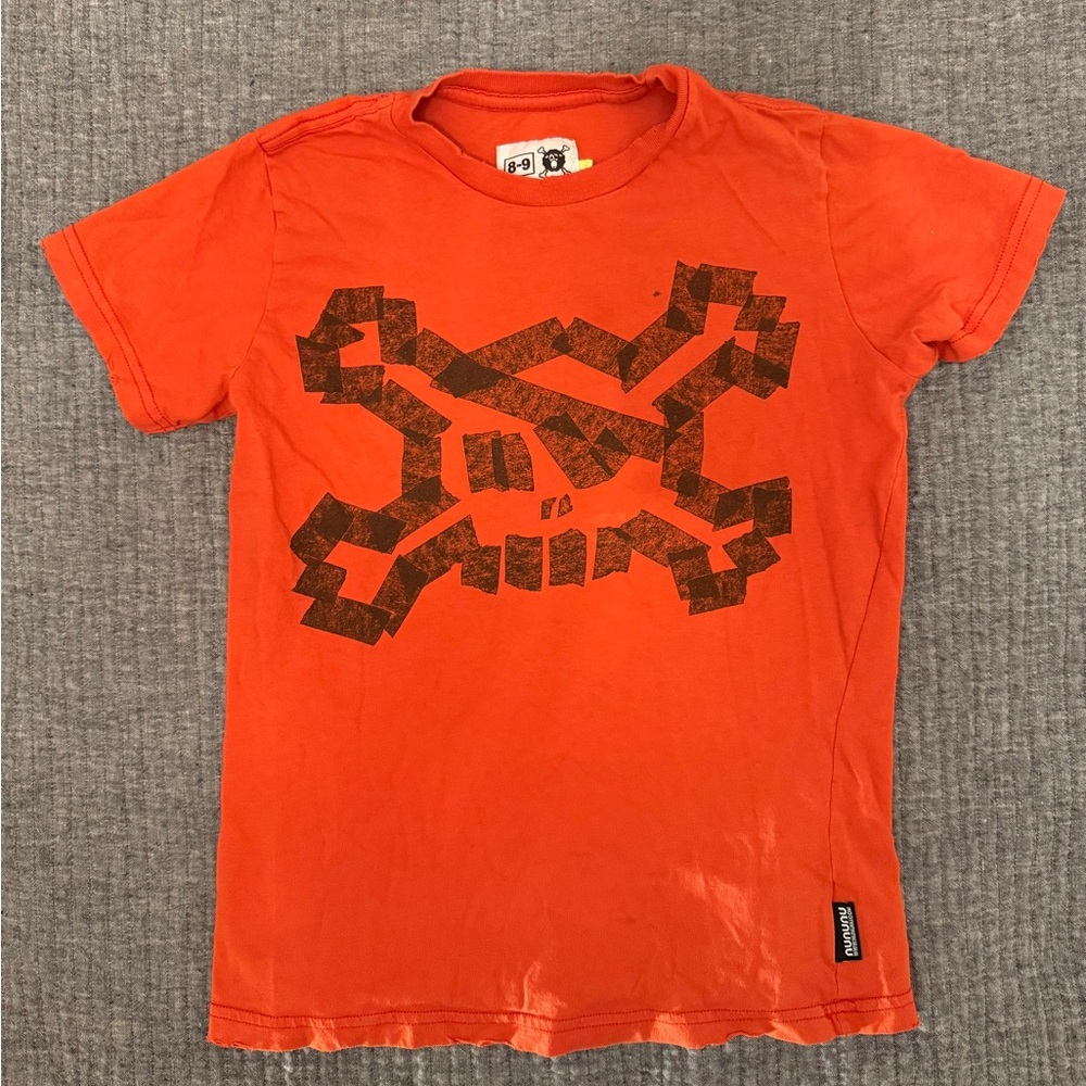 nununu Masking Tape Design Red-Orange Skull Graphic Kids Tee Size 8-9